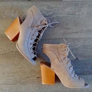 Qupid Lace up Open toe Booties
